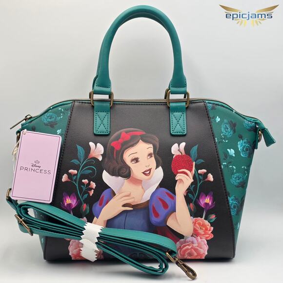 Loungefly Disney Snow White Floral Apple Green Black Crossbody Satchel Bag New - Picture 4 of 7
